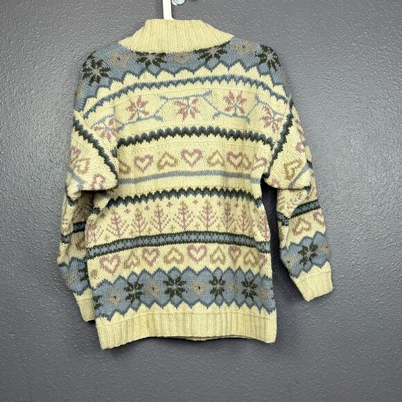 Outback Red Wool Sweater Womens M Heart Floral Nordic Fair Isle Jumper Collared - Picture 2 of 7